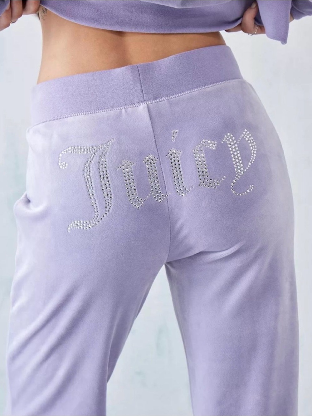 Vintage Juicy Couture Lilac Velour Rhinestone Big Bling Track Pants - Size M